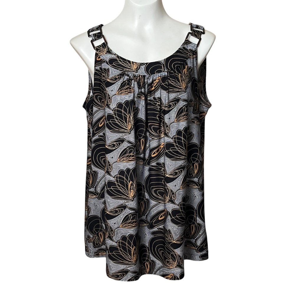 Essentials by Milano Tunic Top XL Black Gray Gold Pockets NWOT